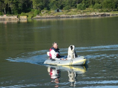 dave and jack in dinghy